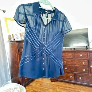DKNY Navy Sheer Women's Blouse